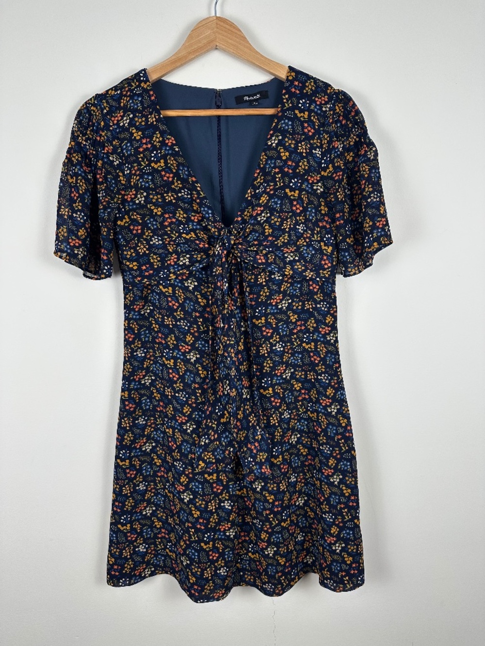 Madewell Navy Floral Tie Front Flutter Sleeve Mini Dress Size 0